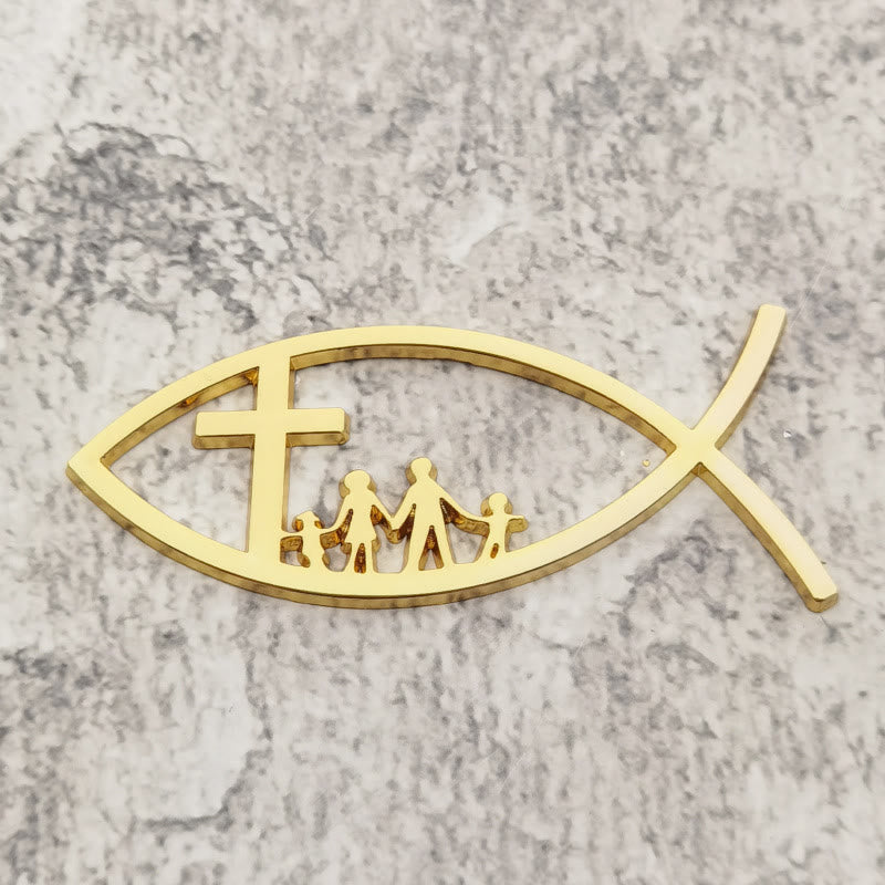Christianartworkshop Ichthys Hollow Fish Car Sticker with Cross & Family Silhouette: A Symbol of Family Blessing & Divine Shelter - Golden - image 7