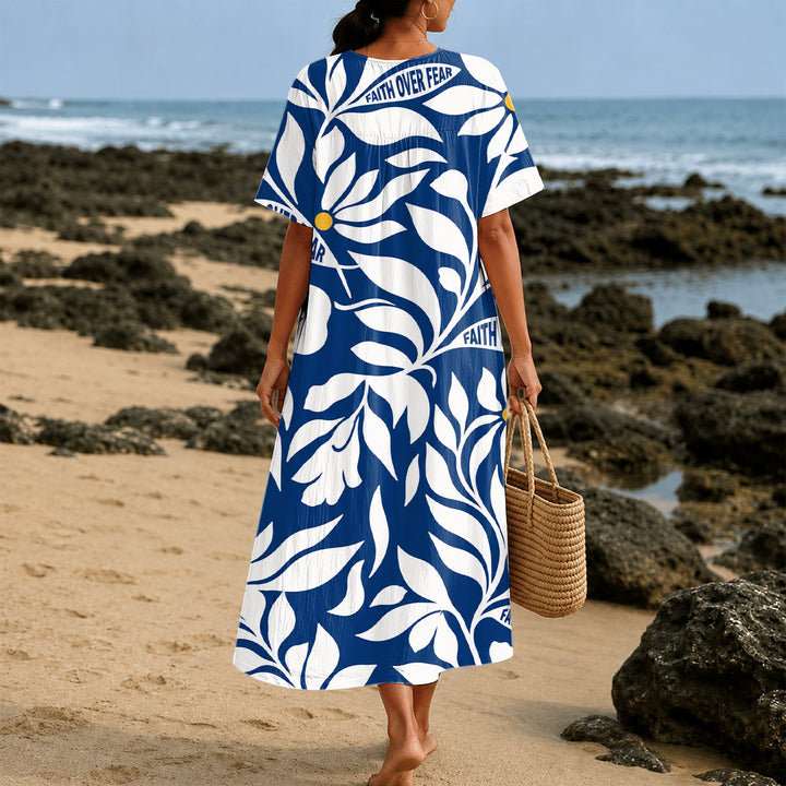 Christianartworkshop "Faith Over Fear" Tropical Floral Print V-Neck Short Sleeve Midi Dress - image 3