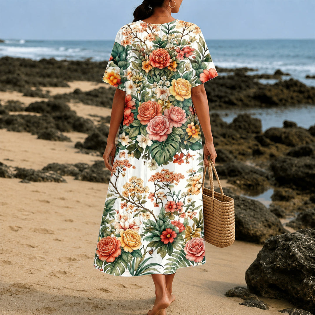 Christianartworkshop "Lion of Judah" Floral Wreath V-Neck Short Sleeve Midi Dress - image 2