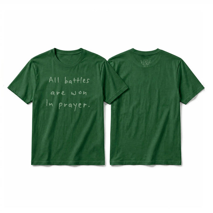 Christianartworkshop All Battles Are Won In Prayer Faith Affirmation Premium Short Sleeve T-Shirt - Dark Green - 2XL - image 22