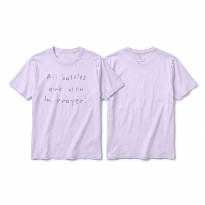 Christianartworkshop All Battles Are Won In Prayer Faith Affirmation Premium Short Sleeve T-Shirt - Purple - 2XL - image 1