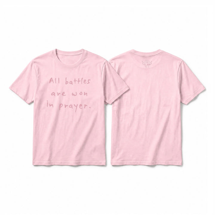 Christianartworkshop All Battles Are Won In Prayer Faith Affirmation Premium Short Sleeve T-Shirt - Pink - 2XL - image 25