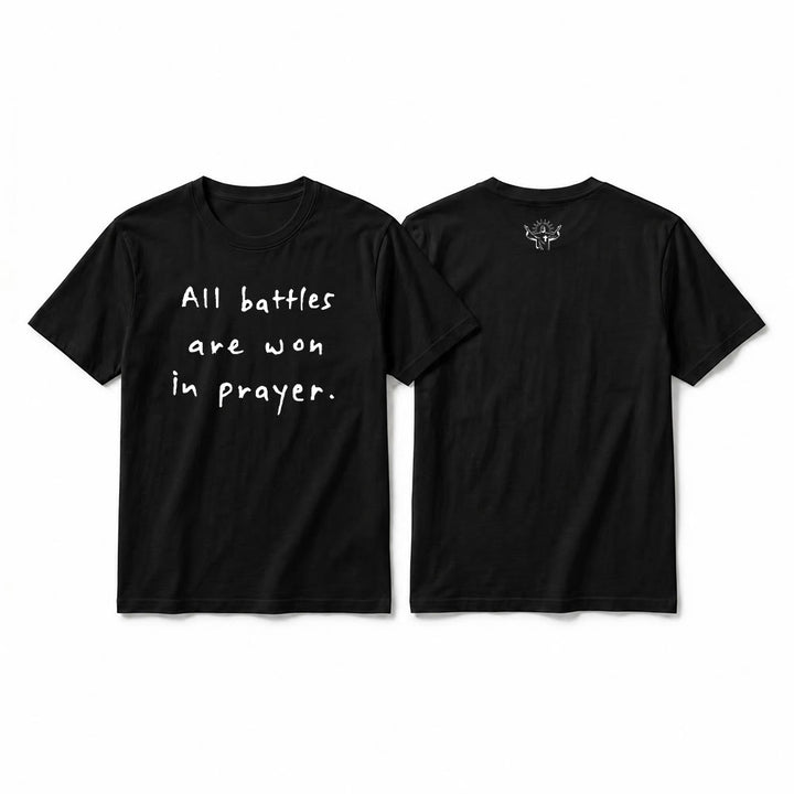Christianartworkshop All Battles Are Won In Prayer Faith Affirmation Premium Short Sleeve T-Shirt - Black - 2XL - image 10