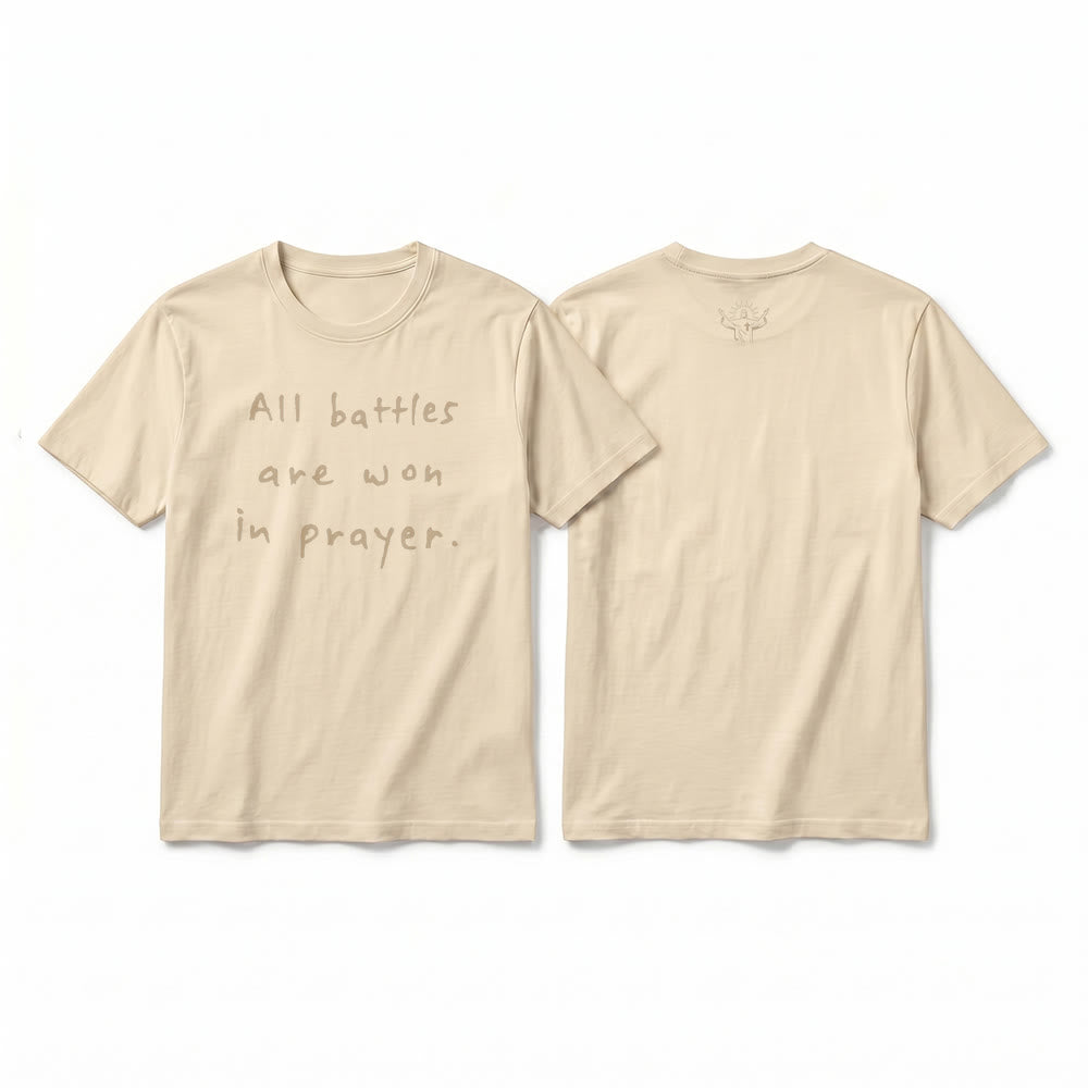 Christianartworkshop All Battles Are Won In Prayer Faith Affirmation Premium Short Sleeve T-Shirt - Beige - 2XL - image 13