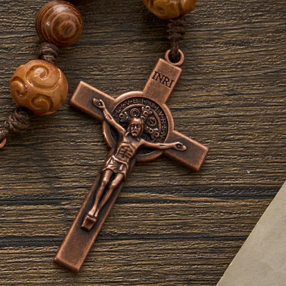 Christianartworkshop Traditional 15/20 Decade Wooden Rosary with St. Benedict & Crucifix - image 7