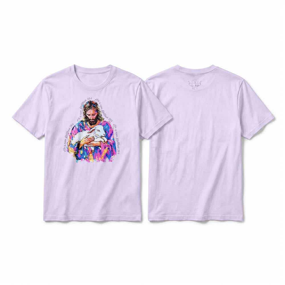 Christianartworkshop "He is Risen Matthew 28:6" Jesus and the Lamb Premium Short Sleeve T-Shirt - Purple - 2XL - image 10