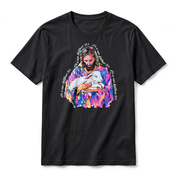 Christianartworkshop "He is Risen Matthew 28:6" Jesus and the Lamb Premium Short Sleeve T-Shirt - image 8