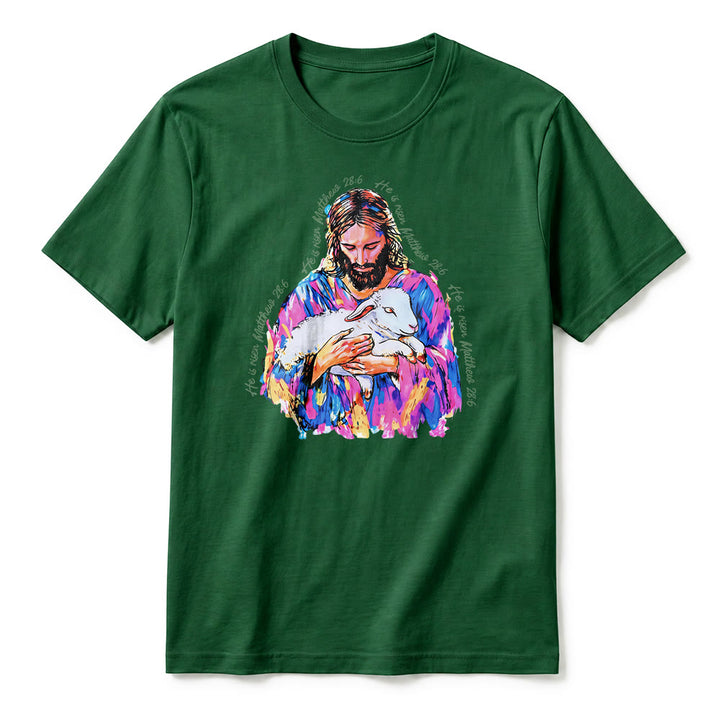Christianartworkshop "He is Risen Matthew 28:6" Jesus and the Lamb Premium Short Sleeve T-Shirt - image 5