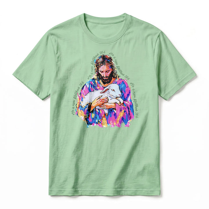 Christianartworkshop "He is Risen Matthew 28:6" Jesus and the Lamb Premium Short Sleeve T-Shirt - image 23