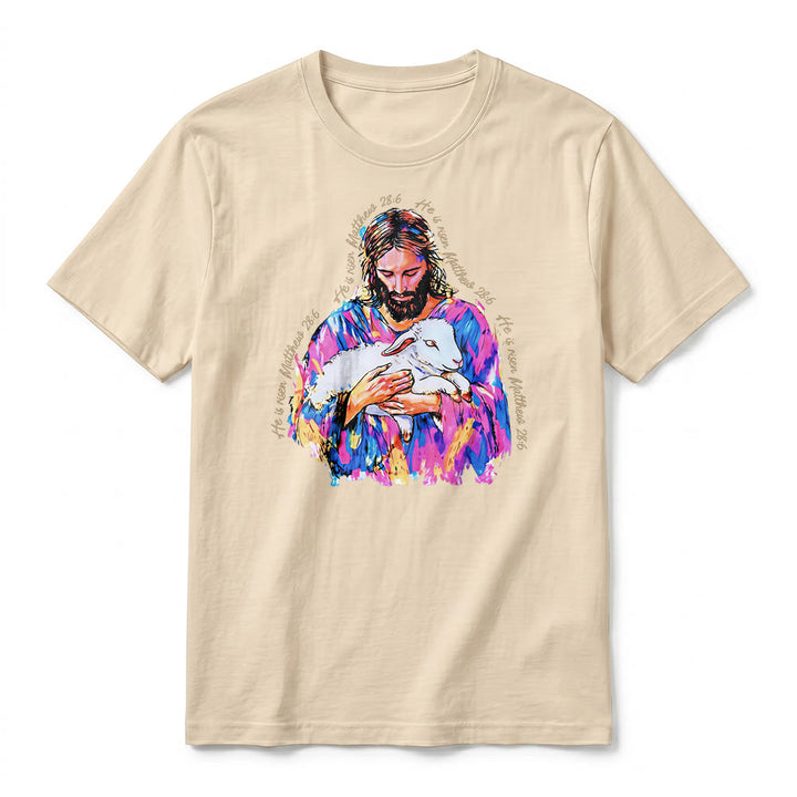 Christianartworkshop "He is Risen Matthew 28:6" Jesus and the Lamb Premium Short Sleeve T-Shirt - image 2