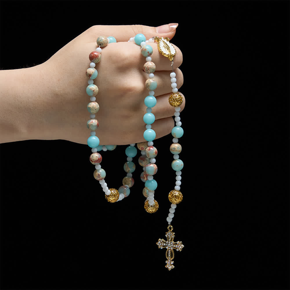Christianartworkshop Soft Aqua Shoushan Stone Rosary: Our Lady Marian Devotion - image 1