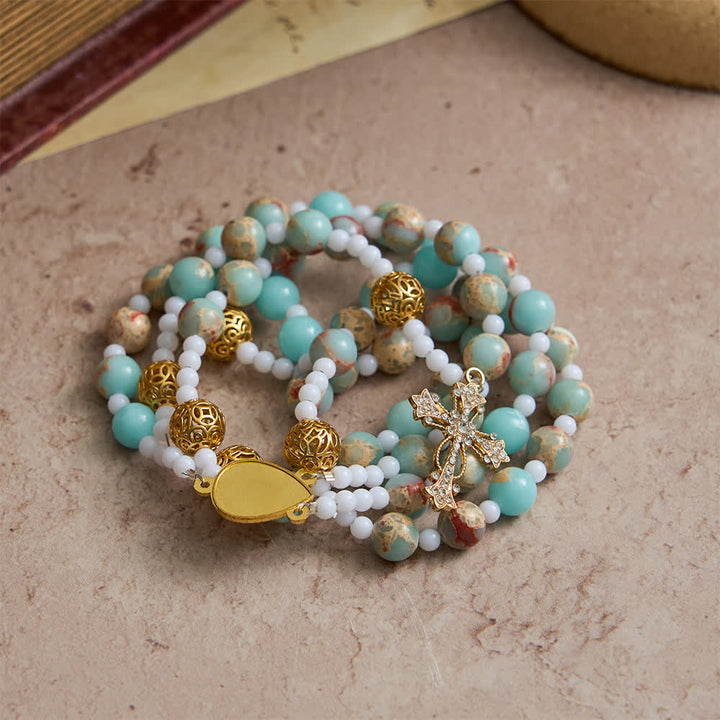 Christianartworkshop Soft Aqua Shoushan Stone Rosary: Our Lady Marian Devotion - image 4