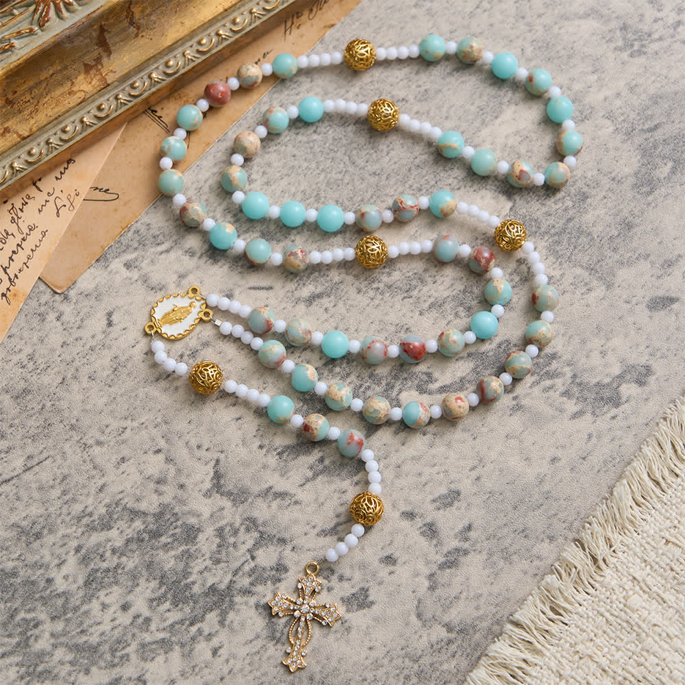 Christianartworkshop Soft Aqua Shoushan Stone Rosary: Our Lady Marian Devotion - image 2