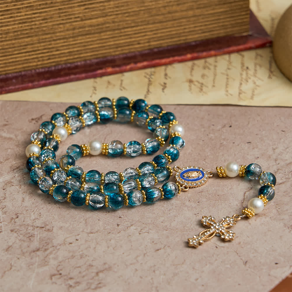 Christianartworkshop Blue Crackle Glass Bead Rosary for Daily Marian Devotion - image 4