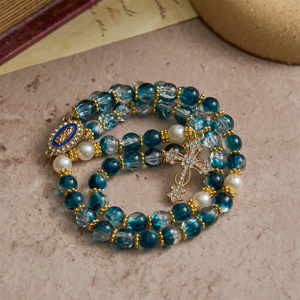 Christianartworkshop Blue Crackle Glass Bead Rosary for Daily Marian Devotion - image 3