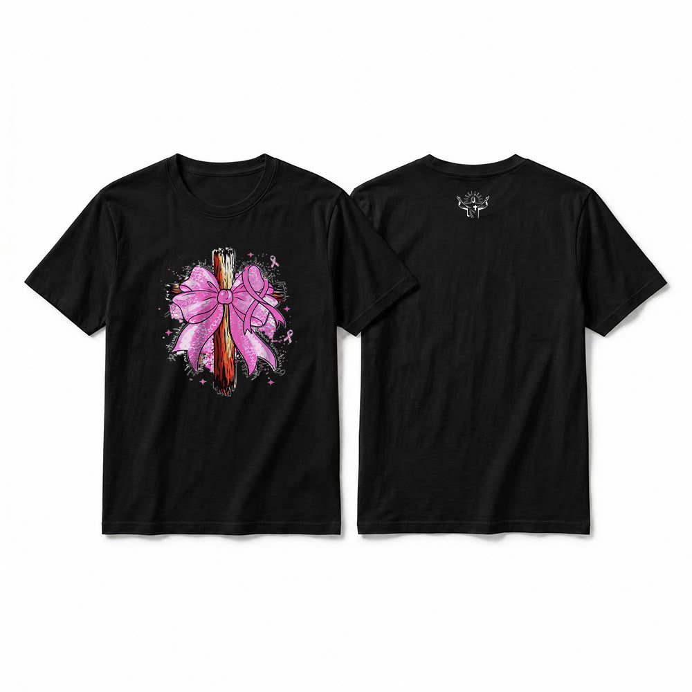Christianartworkshop Cross with Ribbon & Bow Premium Short Sleeve T-Shirt - Black - 2XL - image 10