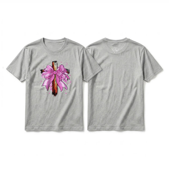 Christianartworkshop Cross with Ribbon & Bow Premium Short Sleeve T-Shirt - Grey - 2XL - image 19