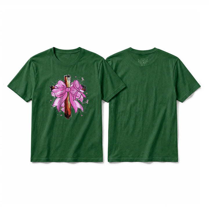 Christianartworkshop Cross with Ribbon & Bow Premium Short Sleeve T-Shirt - Dark Green - 2XL - image 1