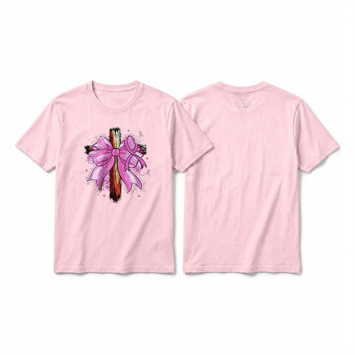 Christianartworkshop Cross with Ribbon & Bow Premium Short Sleeve T-Shirt - Pink - 2XL - image 25