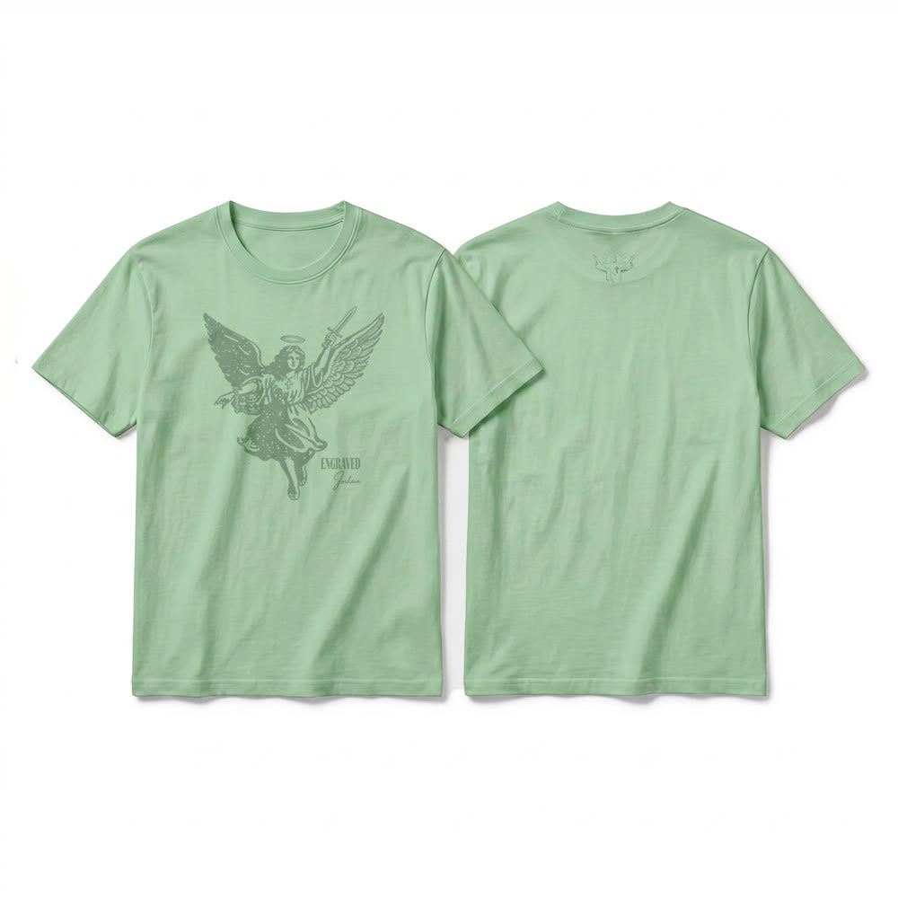 Christianartworkshop "Engraved Joshua" Warrior Angel Premium Short Sleeve T-Shirt - Light Green - 2XL - image 22