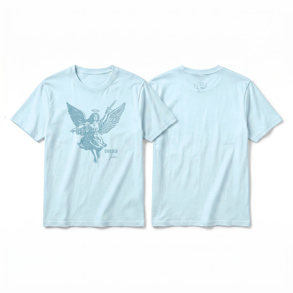 Christianartworkshop "Engraved Joshua" Warrior Angel Premium Short Sleeve T-Shirt - Blue - 2XL - image 7