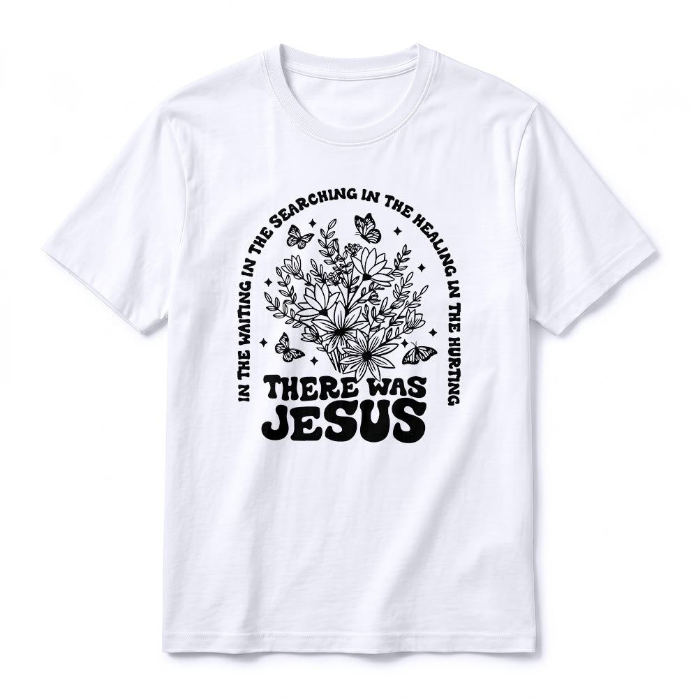 Christianartworkshop "There Was Jesus" Floral & Butterfly Premium Short Sleeve T-Shirt - image 2
