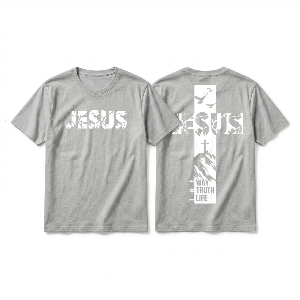 Christianartworkshop "JESUS" Mountain Cross Premium Short Sleeve T-Shirt - Grey - 2XL - image 19