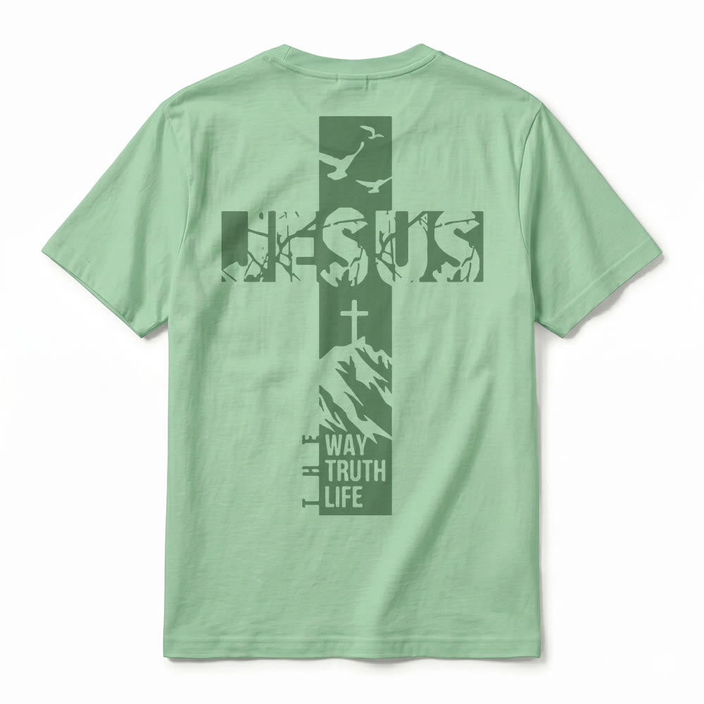 Christianartworkshop "JESUS" Mountain Cross Premium Short Sleeve T-Shirt - image 24