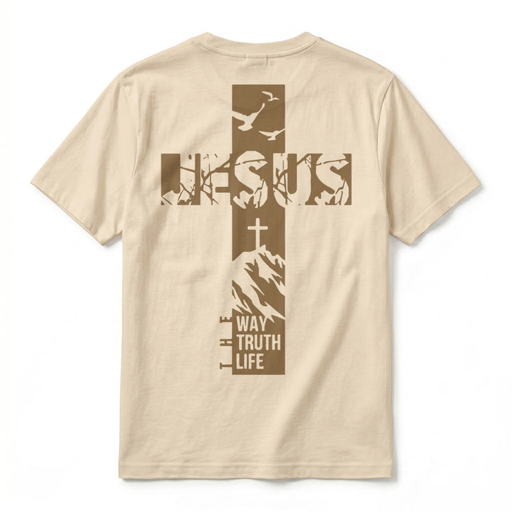 Christianartworkshop "JESUS" Mountain Cross Premium Short Sleeve T-Shirt - image 3