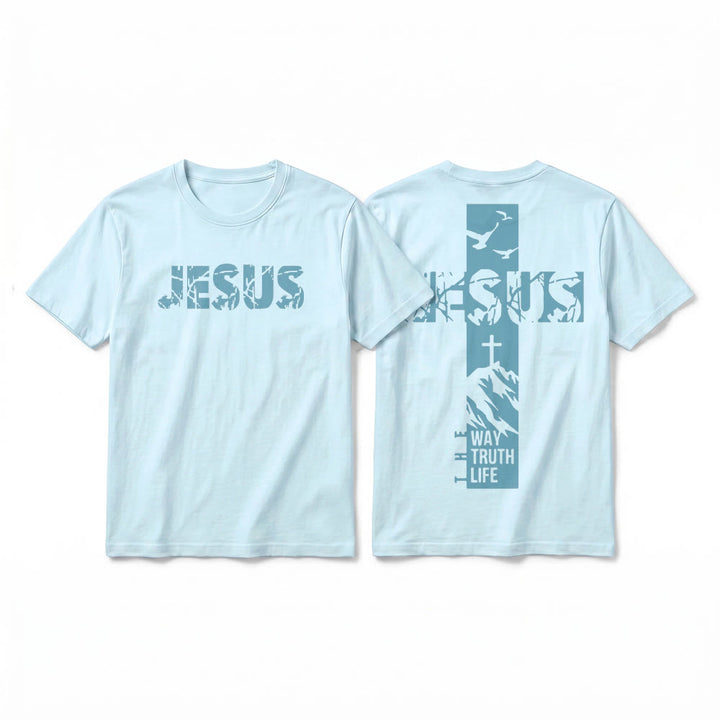 Christianartworkshop "JESUS" Mountain Cross Premium Short Sleeve T-Shirt - Blue - 2XL - image 13