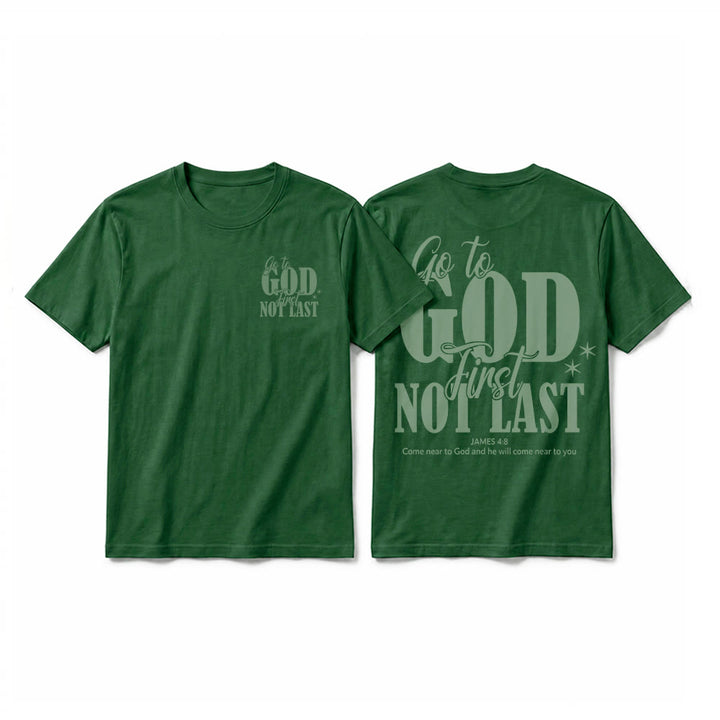 Christianartworkshop "Go to God First" Faith Reminder Premium Short Sleeve T-Shirt - Dark Green - 2XL - image 13