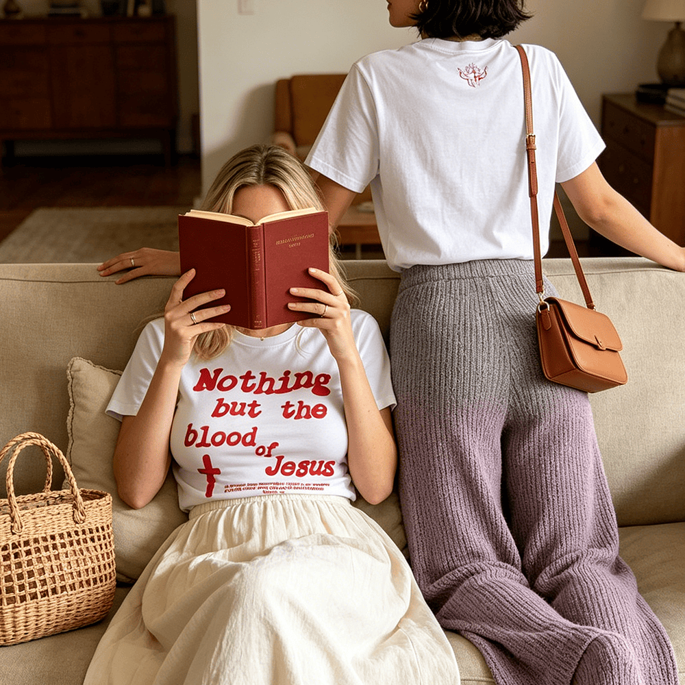 Christianartworkshop "Nothing but the blood of Jesus" Premium Short Sleeve T-Shirt - image 0