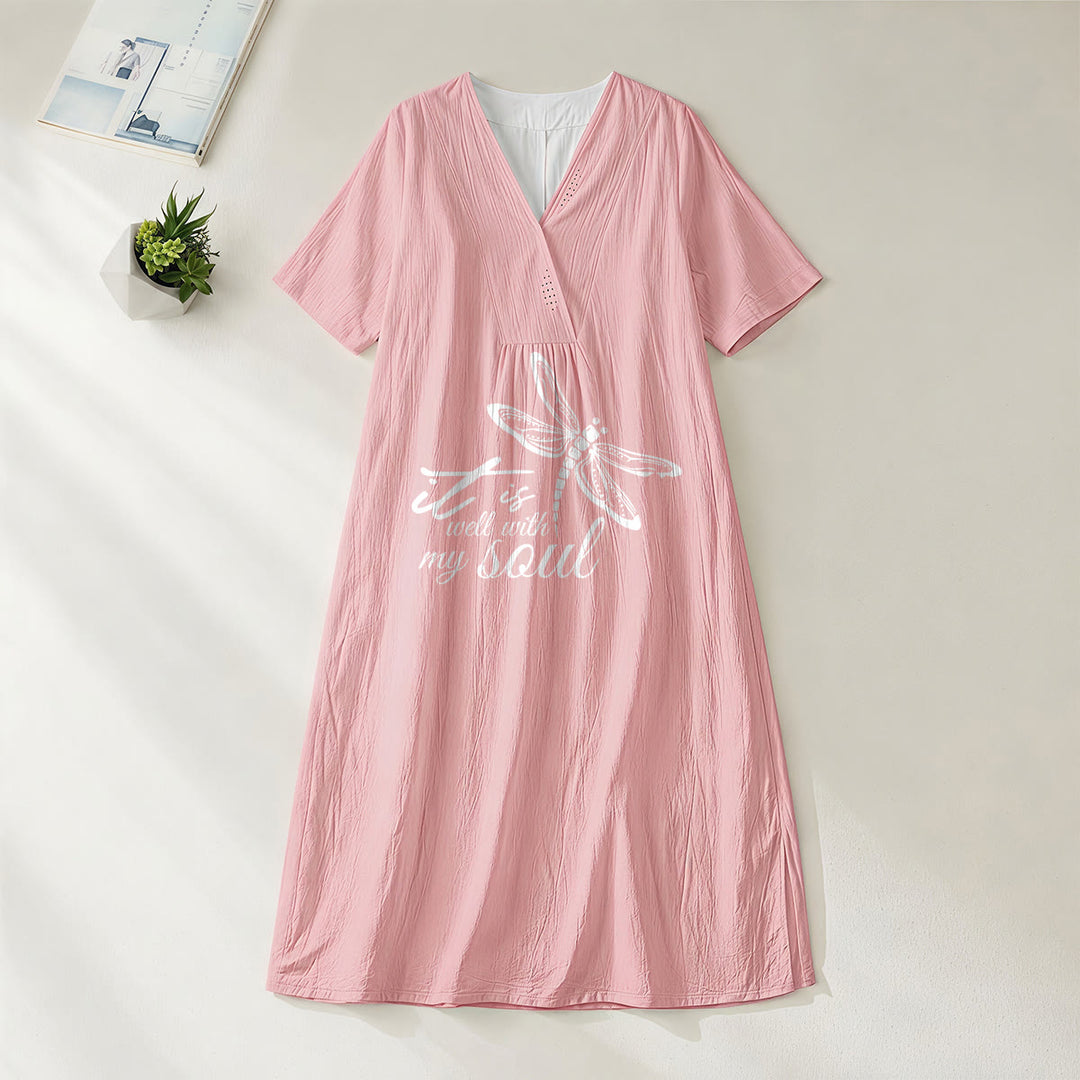 Christianartworkshop Summer Beach Faith Verse Dragonfly V-Neck Short Sleeve Midi Dress - Pink - 4XL - image 8