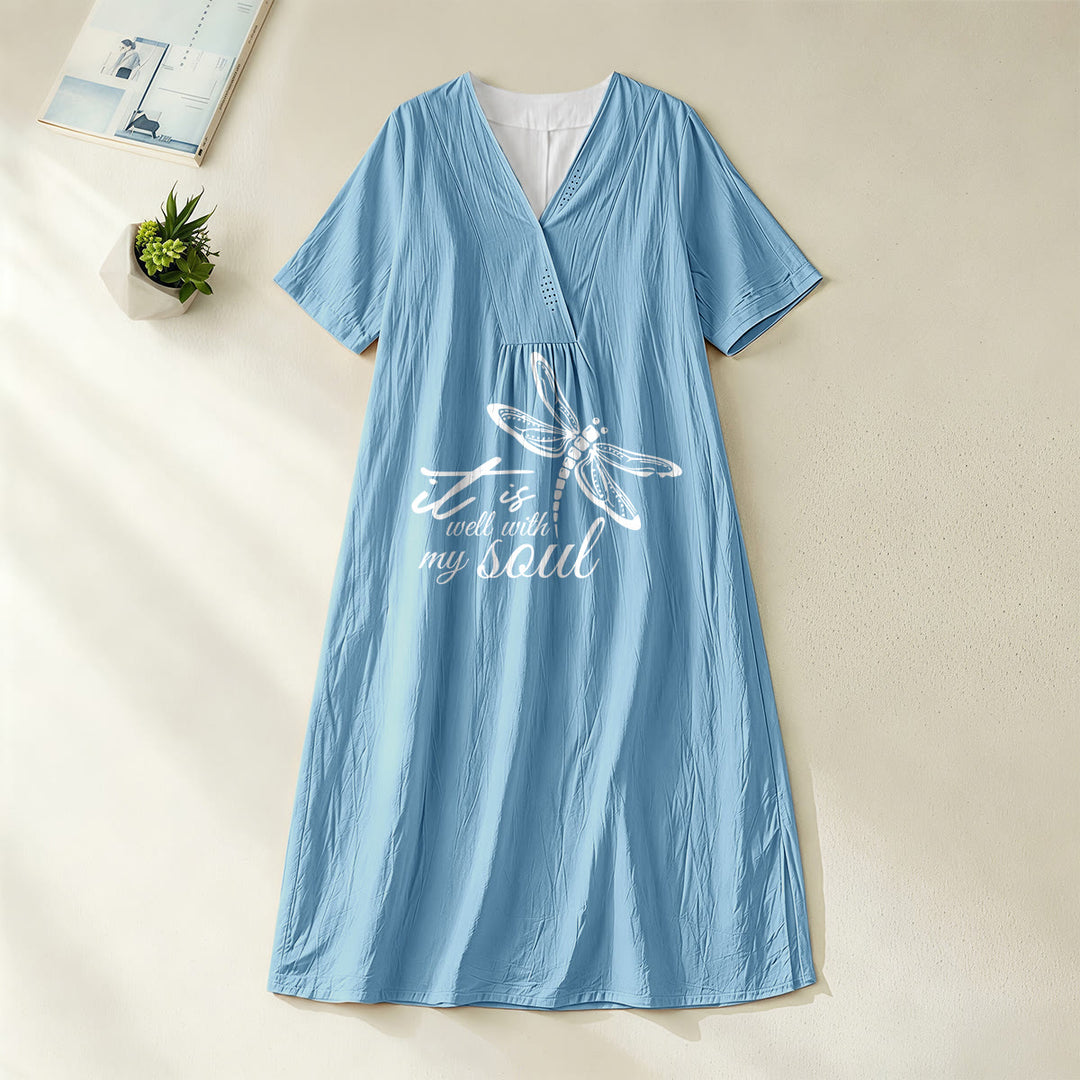 Christianartworkshop Summer Beach Faith Verse Dragonfly V-Neck Short Sleeve Midi Dress - Blue - 4XL - image 4