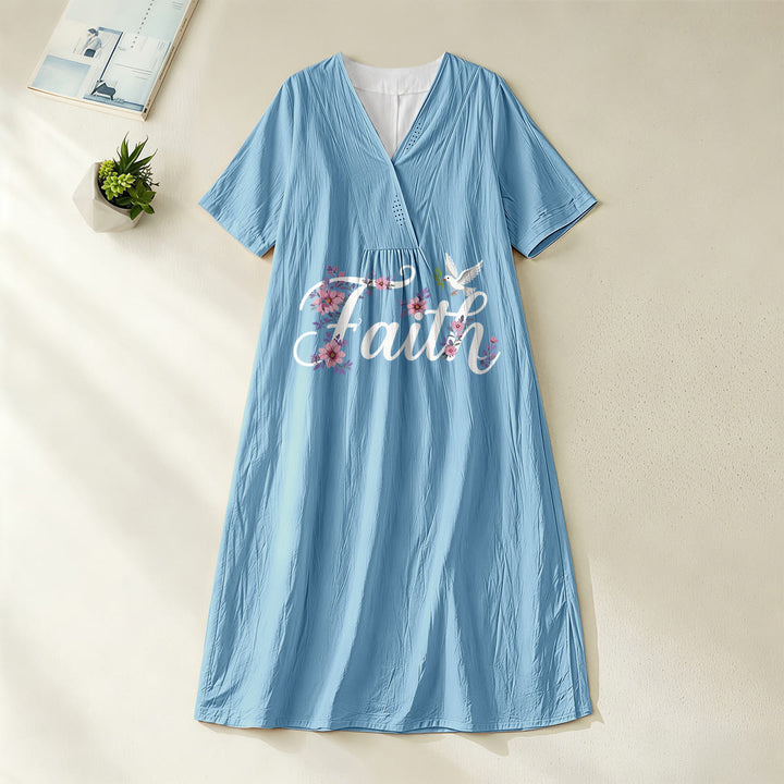 Christianartworkshop Faith Script White Dove & Blossom Print V-Neck Beach Midi Dress - Blue - 4XL - image 6