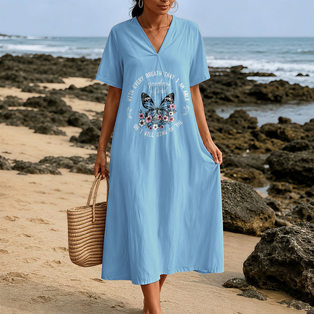 Christianartworkshop Bible Verse Butterfly & Floral Wreath V-Neck Short Sleeve Midi Dress - image 7
