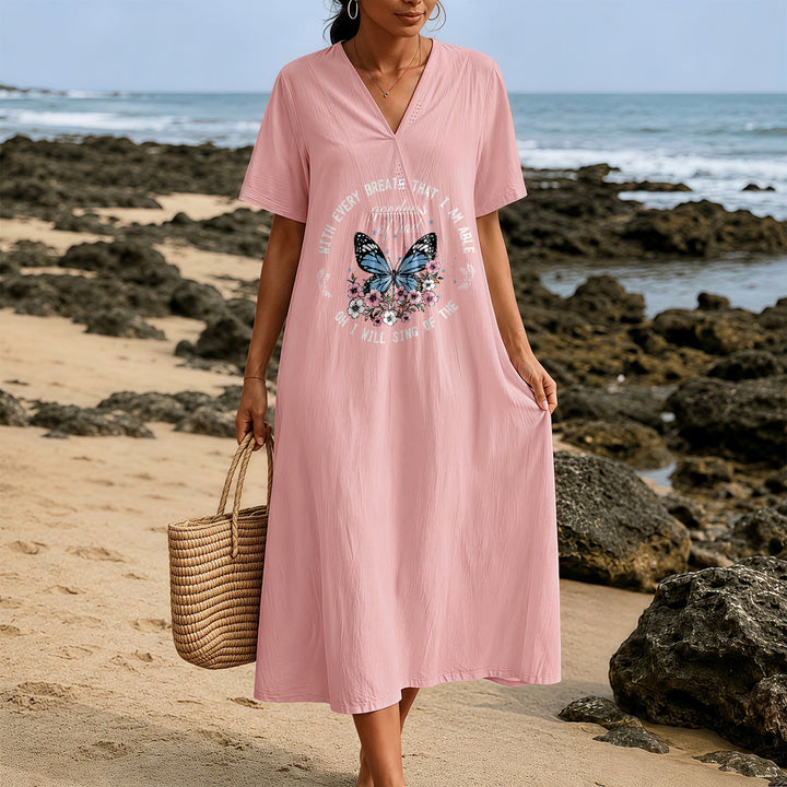 Christianartworkshop Bible Verse Butterfly & Floral Wreath V-Neck Short Sleeve Midi Dress - image 9