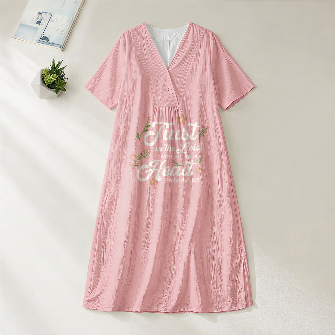 Christianartworkshop Trust In The Lord With All Your Heart Proverbs 3:5 Floral V-Neck Midi Dress - Pink - 4XL - image 2