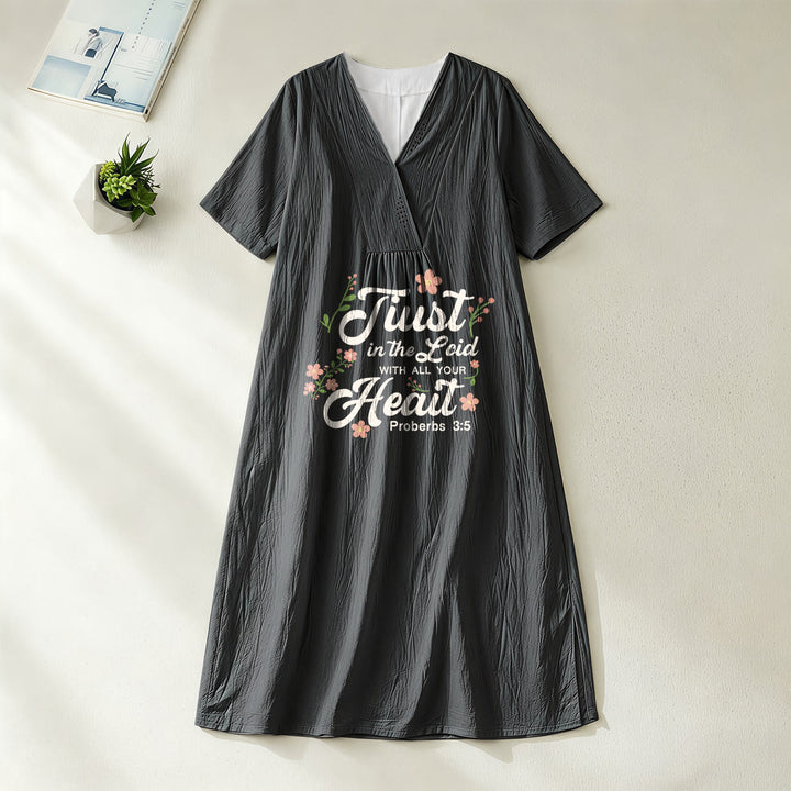 Christianartworkshop Trust In The Lord With All Your Heart Proverbs 3:5 Floral V-Neck Midi Dress - Black - 4XL - image 6