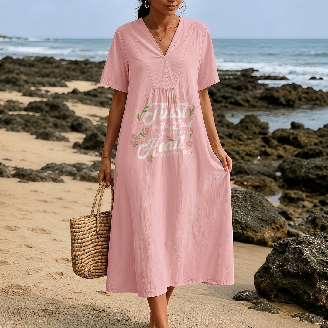 Christianartworkshop Trust In The Lord With All Your Heart Proverbs 3:5 Floral V-Neck Midi Dress - image 3