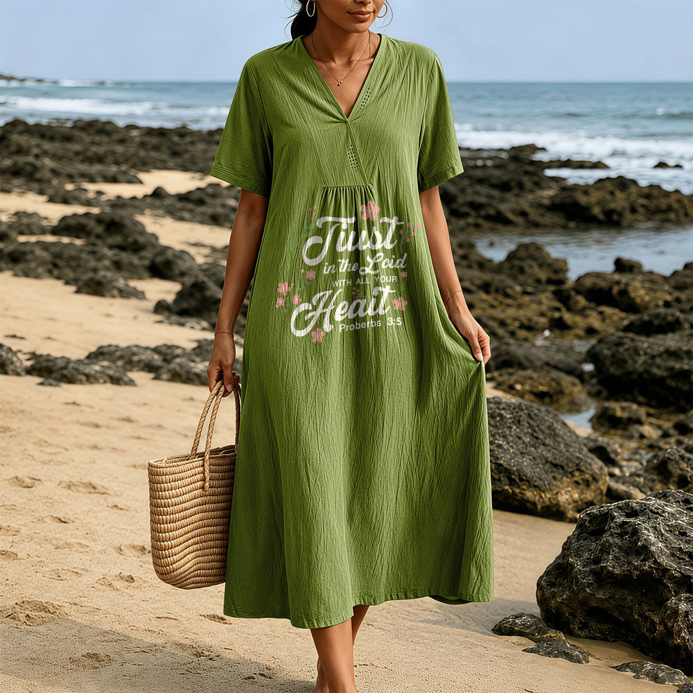 Christianartworkshop Trust In The Lord With All Your Heart Proverbs 3:5 Floral V-Neck Midi Dress - image 1