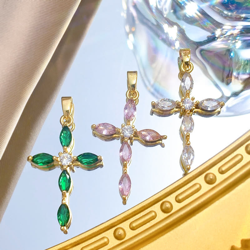 Christianartworkshop Elegant Multi-Stone Cross Necklace: Reflecting Serene Faith and Gentle Spiritual Warmth - image 1