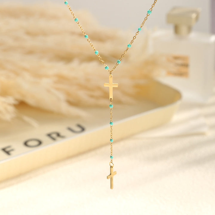 Christianartworkshop Layered Cross Drop Necklace: Embodying Steadfast Grace and Heavenly Blessing - Teal - image 10
