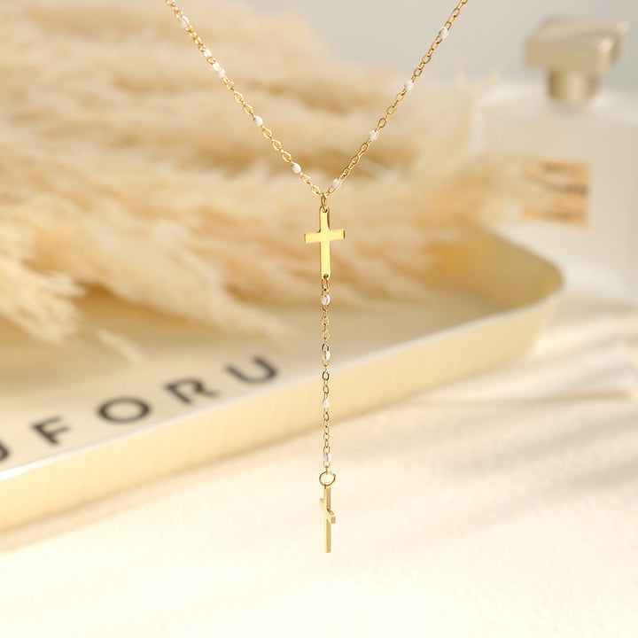 Christianartworkshop Layered Cross Drop Necklace: Embodying Steadfast Grace and Heavenly Blessing - White - image 13