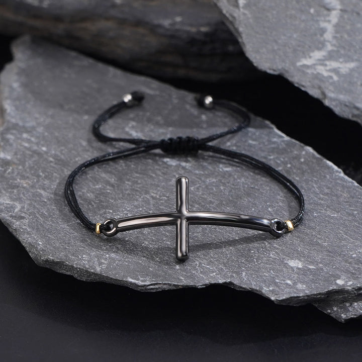 Christianartworkshop Modern Adjustable Cross Cord Bracelet: A Reminder of Divine Protection and Endless Grace - Black - image 1