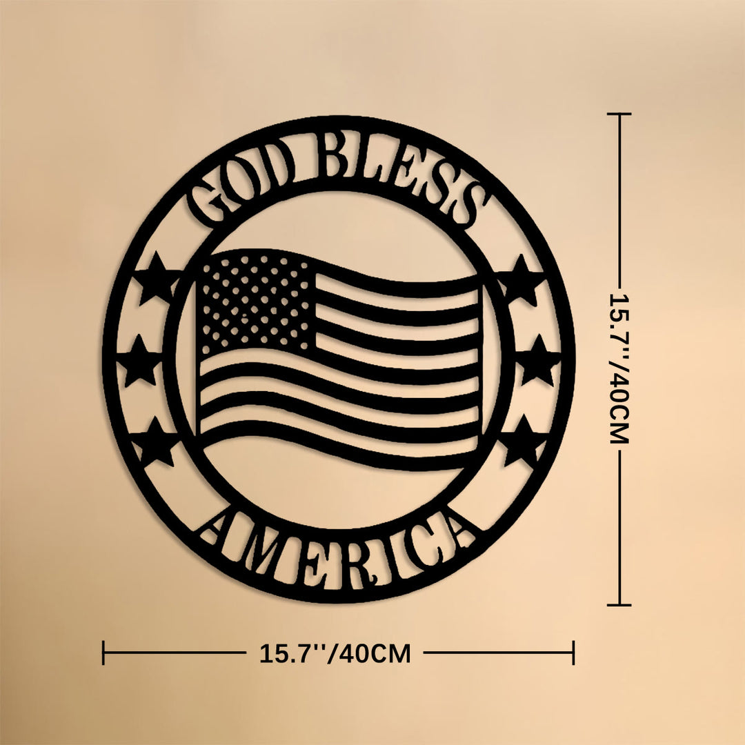 Christianartworkshop Circular God Bless America Flag Metal Wall Decor: Emblem of Blessing and National Pride - 15.75''*15.75''*0.4''/40*40*0.1cm - image 6