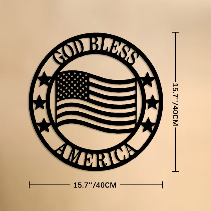 Christianartworkshop Circular God Bless America Flag Metal Wall Decor: Emblem of Blessing and National Pride - 15.75''*15.75''*0.4''/40*40*0.1cm - image 6