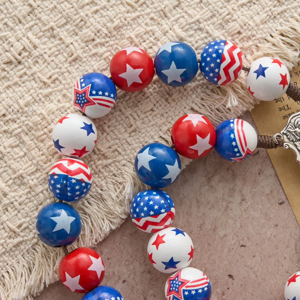 FREE Today: Patriotic American Flag Cross Rosary with Red White Blue Stars & Stripes Beads - image 6