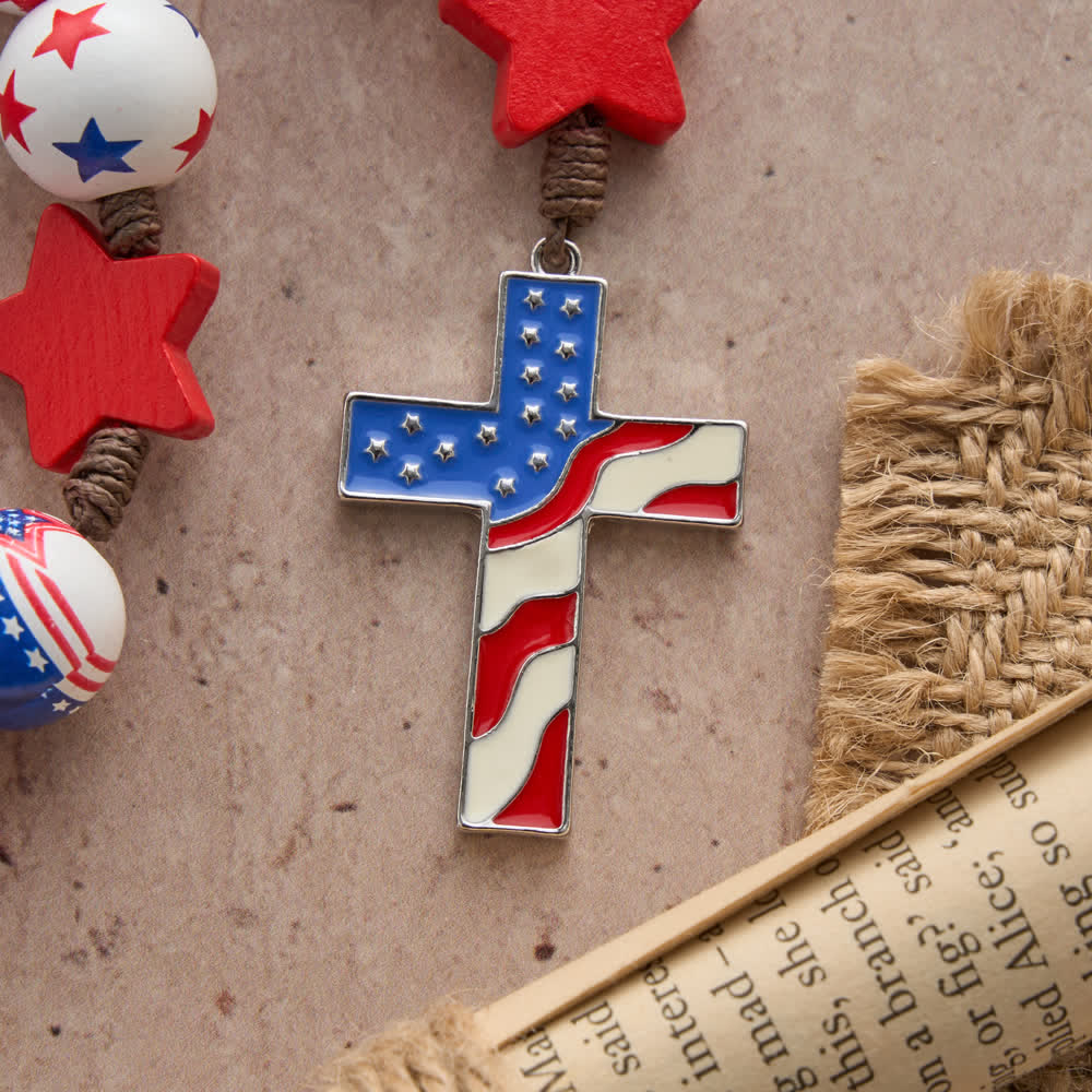 FREE Today: Patriotic American Flag Cross Rosary with Red White Blue Stars & Stripes Beads - image 5