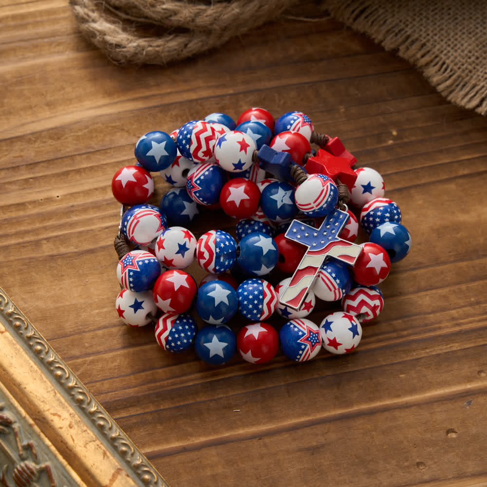 FREE Today: Patriotic American Flag Cross Rosary with Red White Blue Stars & Stripes Beads - image 2